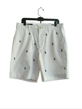 NWT Polo Ralph Lauren White Shorts with Navy Embroidered Polo Players